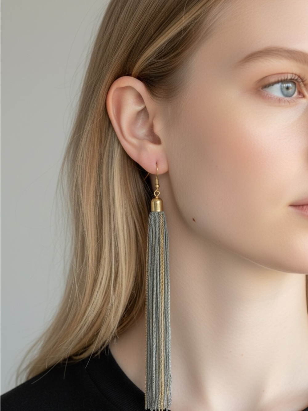 10/25 Long Metallic Tassel Drop Earrings - Gold & Silver